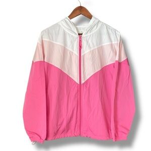 Offline by Aerie Pink Chevron Colorblock Hooded Windbreaker Jacket Size Small